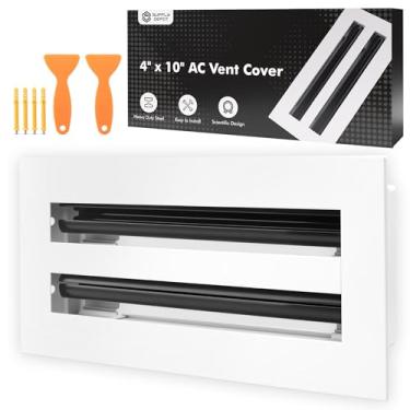 Imagem de SUPPLYDEPOT Capa de ventilação AC moderna 10x4 fluxo de ar ajustável, difusor de slot linear padrão de alumínio, grade de registro de aquecimento e resfriamento para teto, paredes e pisos, âncoras e