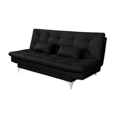 Imagem de Sofá-Cama Reclinável Versátil Corino Casal 3 Lugares com 5 Posições e Pés de Alumínio Preto 311