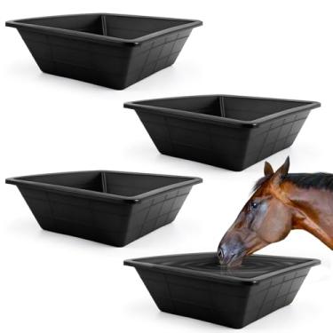 Imagem de Surakey Bandejas de borracha retangulares de borracha industrial, bandeja de alimentação de borracha preta, alimentador de cavalo, bandeja de balde de borracha resistente para cimento, areia