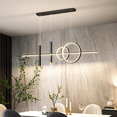 Imagem de Luz pendente LED moderna para ilha de cozinha com holofote, luminária suspensa ajustável, lustre LED linear regulável para sala de jantar (Preto, 120 cm/47 polegadas)