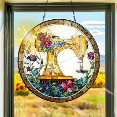 Imagem de Apanhador solar de acrílico colorido, máquina de costura, decoração de janela suspensa, arte de parede de arco-íris, para sala de estar, quarto, varanda, interior e exterior, jardim, enfeites de Natal