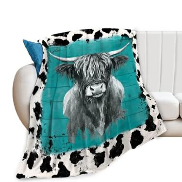 Imagem de Cobertor de vaca Highland Highland Cobertores rústicos de fazenda com estampa de gado aconchegante de flanela de lã de pelúcia leve presentes para homens mulheres adultos para sofá, decoração de cama