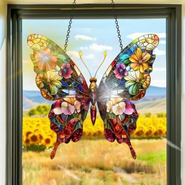 Imagem de Acrílico colorido, apanhador de sol, decoração de janela pendurada com borboleta, arte de parede de arco-íris, para sala de estar, quarto, varanda, interior e exterior, jardim, enfeites de Natal 19 x