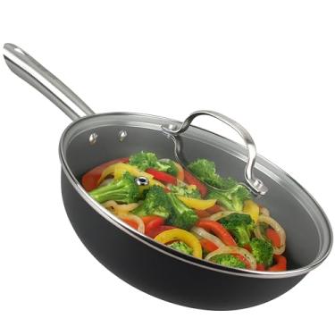 Imagem de Cuisiland Frigideira de ferro fundido de 25,4 cm com tampa – frigideira antiaderente, cabo longo de aço inoxidável, seguro para forno, retenção de calor de ferro fundido clássico para fritar, refogar