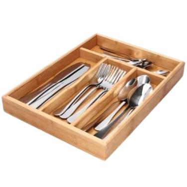 Imagem de Porta Talher 4 Compartimentos Bambu Organizador de Gaveta Cozinha Talheres