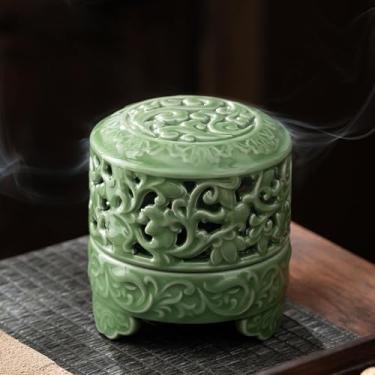 Imagem de Queimador de incenso com tampa, suporte de incenso de cerâmica para cones e bobinas de incenso com algodão queimado para casa, escritório, ioga (queimador de incenso Xiangyun)