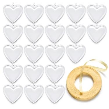 Imagem de 20 peças de enfeites de acrílico transparente a granel - Bolas de Natal de plástico preenchíveis de 6 cm para projetos de artesanato DIY e decorações de festa de casamento (coração)