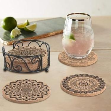 Imagem de Conjunto de 8 jogos americanos redondos para mesa de jantar mandala tapetes de mesa laváveis resistentes ao calor adequados para novos presentes de casa para amigos, decoração de sala de estar