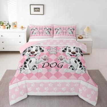 Imagem de Castle Fairy Lindo edredom dálmata, conjunto de cama com desenho animado de patas para crianças, meninas, meninos, adolescentes, adultos, rosa e branco, edredom acolchoado, 2 peças