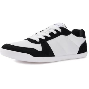 Imagem de WHITIN Tênis feminino com bico largo | Zero Drop | Design de patchwork moderno, Preto, branco, 7 Wide