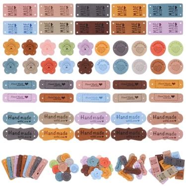 Imagem de IANFAN 50 etiquetas de couro feitas à mão, coloridas feitas à mão com etiquetas de amor, vários estilos, etiquetas de couro para artesanato faça você mesmo, costura, tricô, chapéus, bolsas, roupas