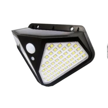 Imagem de Luminária Solar de Parede, 102 LEDs, Preta, Sensor de Movimento, IP65 à Prova D'Água, 25W, 14x10,5x6 cm, com Painel Solar para Áreas Externas