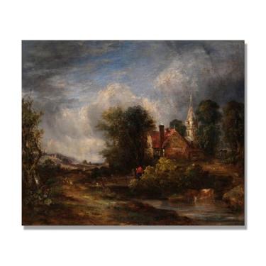 Imagem de NHLDZYH Arte de parede John Constable, (The Valley Farm), pôster de pinturas famosas, decoração de parede com impressão de imagem retrô de romantismo. Apenas tela 60 x 72 cm - 23,6 x 28,3 pol