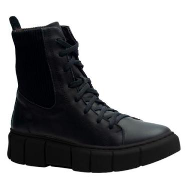 Imagem de Bota Coturno Couro Masculino Cadarço Elástico Resistente Moderno Confo