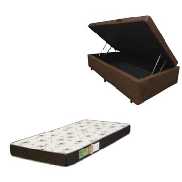 Imagem de Cama Box Baú Solteiro Blindada com Colchão Solteiro Espuma D20 12cm | Kit Completo com Cabeceira Botonê Opcional | Diversas Cores (2, CORINO MARROM, SEM CABECEIRA)