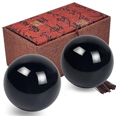 Imagem de Bolas de 4 cm Feng Shui Stone Baoding Bolas Chinesas para Exercícios de Saúde com Caixa de Presente Preta