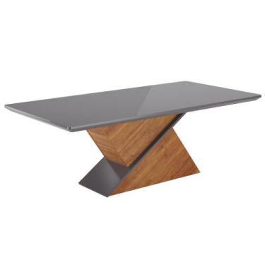 Imagem de Mesa de Jantar 200cm com Tampo de Vidro Glamour Viero, Mel Grafite