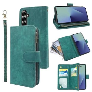 Imagem de Dibosom Capa carteira para Samsung Galaxy Z Fold 7 com cordão de pulso e couro vintage premium flip porta-cartão de crédito acessórios capa de celular para ZFold Z7 G Fold7 7Z mulheres homens verde