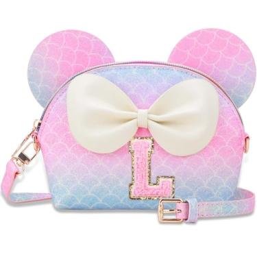 Imagem de Kejea Bolsa infantil para presentes infantis - Carteira personalizada com inicial para meninas 2 a 10, Roxo sereia