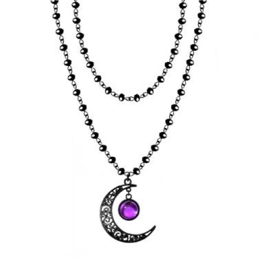 Imagem de IUHOGE Colar de lua gótica, pingente preto, gargantilha de lua em camadas, joia de Halloween para mulheres, Uniform size, Metal, Sem Pedra Preciosa