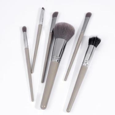 Imagem de 6 pincéis de maquiagem com cerdas sintéticas macias para base, corretivo, blush e sombra (marrom)