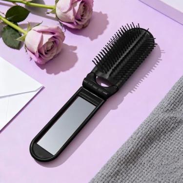 Imagem de Pente de espelho dobrável portátil, pente feminino de viagem com airbag com espelho