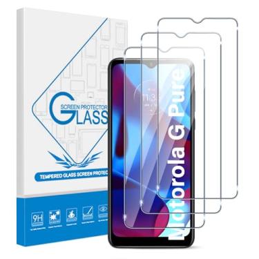 Imagem de YMO Pacote com 3 protetores de tela para Motorola Moto G Pure, película protetora transparente HD de vidro temperado 9H, fácil de instalar, sem bolhas, leitor de impressão digital e compatível com