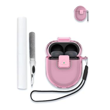 Imagem de Capa para fones de ouvido sem fio Google Pixel Buds Pro 2, capa protetora de TPU transparente macio com chaveiro e kit de limpeza para mulheres e homens à prova de choque, rosa claro