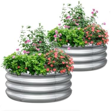 Imagem de KING BIRD Canteiro de jardim elevado galvanizado redondo caixa para jardinagem, plantas, vegetais, flores, prata, 59,7 x 59,7 x 30 cm, 2 pacotes