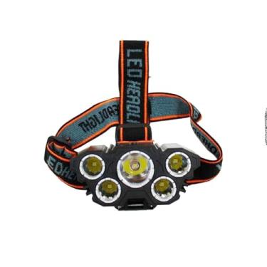 Imagem de Lanterna de Cabeça LED Recarregável USB, 5 LEDs, Preta, Plástico ABS, 3 Modos de Iluminação, Ajustável, 9,5x4,5x5,5 cm, para Camping, Pesca, Trilha