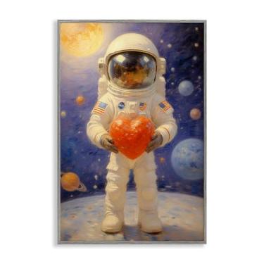 Imagem de Stupell Industries Astronauta segurando coração preto emoldurado arte giclée, design por Angie Hawke, 18 x 12