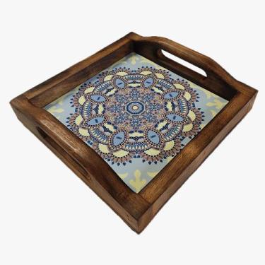 Imagem de Bandeja Café da Manhã Madeira Maciça com azulejo - Estilo Rústico
