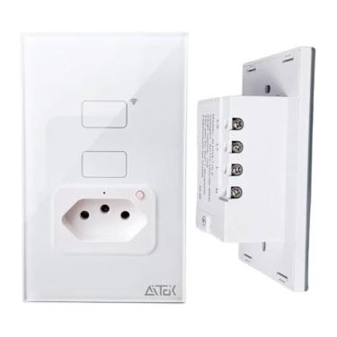 Imagem de Kit 2 Interruptores Inteligentes Wi‑Fi com Tomada 2 Botões 4x2 Bivolt 10A Compatível Alexa e Google | Automação Residencial com Proteção Contra Surtos