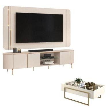 Imagem de Rack Bancada Com Painel Ariana E Mesa De Centro Pilar Off White  Dj Mó