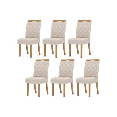 Imagem de Cadeira Sala de Jantar Bella Kit 6 Un Nature/Veludo Light Linho - Henn