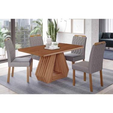 Imagem de Sala De Jantar Completa ágata Tampo Madeirado 130x80cm E 4 Cadeiras Paola Cinamomo - Carvalho/linho Grafite - Cimol