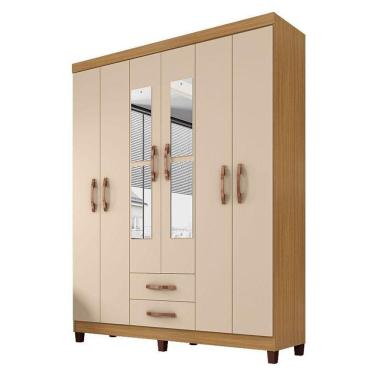Imagem de Guarda Roupa Casal Modena Com Espelho 6 Portas Carvalho Americano Off White - Incorplac
