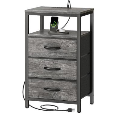 Imagem de Mesa de cabeceira Huuger com estação de carregamento 70cm cinza