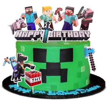Imagem de 10 Pcs Video Game Cake Topper - Pixel Styled Gamer Cupcake Toppers for Boys & Girls, Crafted from Sturdy Cardboard Figures - Easy to Install Gamer Cake Decorations for Birthdays & Themed Parties