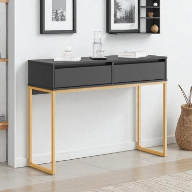 Imagem de Aparador Buffet Rio 2 Gavetas Para Sala 90 Cm Preto Dourado