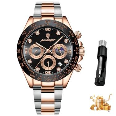 Imagem de Relógio Masculino De Luxo, à Prova D'água, Com Mostrador Luminoso, Data e Cronógrafo, Em Aço Inoxidável, Relógio Esportivo De Quartzo Para Homens.629-Ouro rosa e preto.