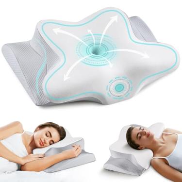 Imagem de Travesseiro cervical de pescoço para alívio da dor – Travesseiro lateral refrescante para dormir, travesseiros ergonômicos de espuma viscoelástica para suporte de pescoço, travesseiro ortopédico de