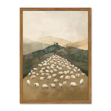 Imagem de Arte de parede em tela emoldurada Jesus Deixa as 99 ovelhas, decoração de parede com imagens cristãs, pinturas de Jesus e cordeiro perdido, impressões religiosas, decoração de casa para sala de estar