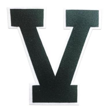 Imagem de 1 Patch de letra de chenille preto de 16,5 cm com borda branca – Remendos do alfabeto para roupas, jaquetas, mochilas, chapéus para decoração personalizada, nome personalizado e artesanato. (V)