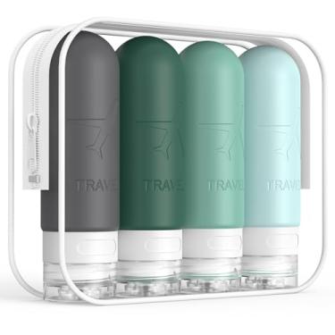 Imagem de ME.FAN Garrafas de viagem para artigos de higiene pessoal, recipientes de 85 g aprovados pela TSA, garrafa dividida portátil espremível de silicone, acessórios de viagem para condicionador, xampu