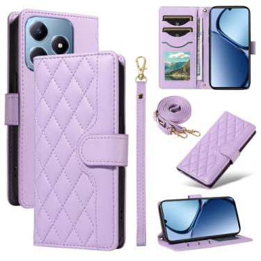 Imagem de Capa de telefone para Oppo C63 Capa carteira flip de couro para Oppo C63 com suporte para cartão e alça de pulso para mulheres e homens, capa antiqueda à prova de choque compatível com Realme C63 capa