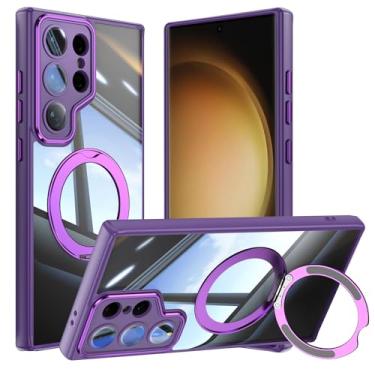 Imagem de Capa de telefone Vanki para Samsung Galaxy S23 Ultra compatível com magnético com suporte S23U Capa magnética com suporte de anel de 360 graus para Samsung S23 capa ultra transparente antiqueda (roxa)