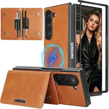 Imagem de Ephoou Capa carteira para Samsung Galaxy Z Fold 7 com 5 porta-cartões, compatível com Magsafe - Capa magnética destacável 2 em 1 com suporte de couro PU à prova de choque para Galaxy Z Fold7 C1-marrom