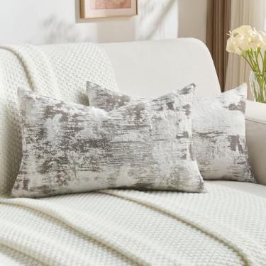 Imagem de FUTEI Conjunto de 2 capas de almofada decorativas brancas café 30 x 50 cm, jacquard de caxemira sintética macia - fronha texturizada e aconchegante, decoração de casa moderna para sofá-cama sala de