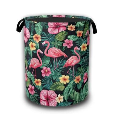 Imagem de Cesta de roupa suja tropical de palmeira, flamingo, aquarela, cesto de roupa à prova d'água, bolsa dobrável, balde de armazenamento de roupas, organizador de brinquedos decorativos para banheiro